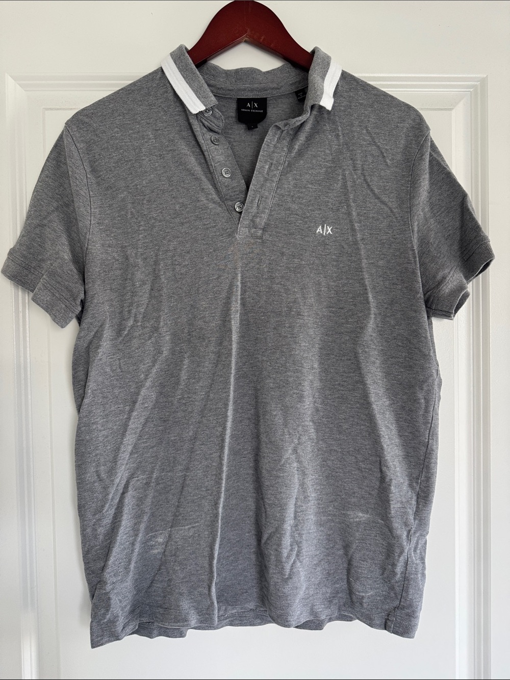 GU Kids Armani Exchange Grey Marl Collared Quarter Button Up Polo Shirt L